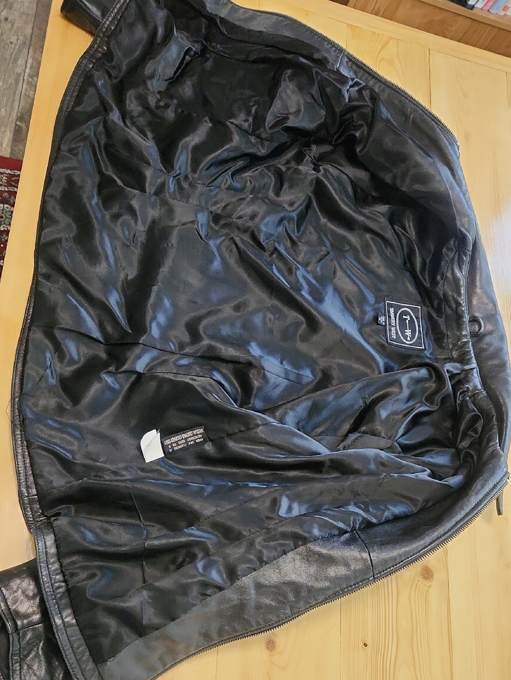 VINTAGE 80s Shoulder Pad Belted Tannery West Women's Black Leather Jacket M - Picture 10 of 16